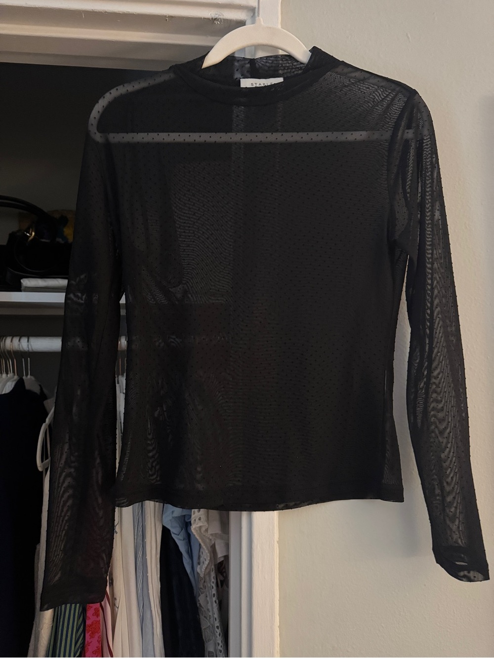 Staple the Label Polka Dot Mesh Top in Black